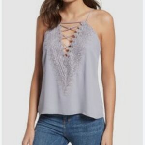 Wayf Light Blue Lace Detail Camisole Top